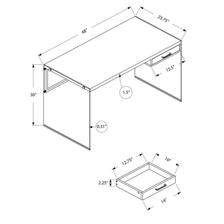 Computer desk - 48"l / glossy white / tempered glass - Monarch