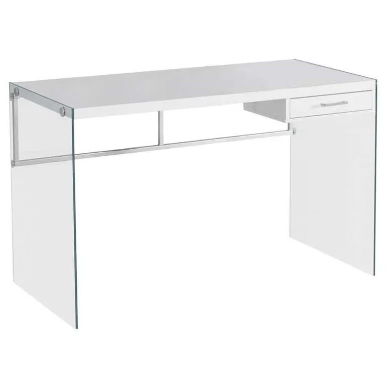 Computer desk - 48"l / glossy white / tempered glass - Monarch