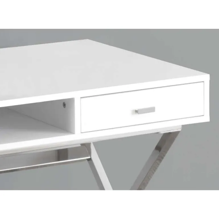 Computer desk - 48"l / glossy white / chrome metal - Monarch