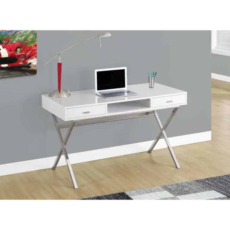 Computer desk - 48"l / glossy white / chrome metal - Monarch