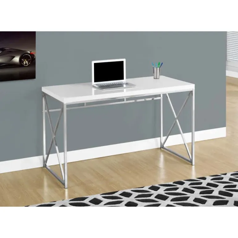 Computer desk - 48"l / glossy white / chrome metal - Monarch