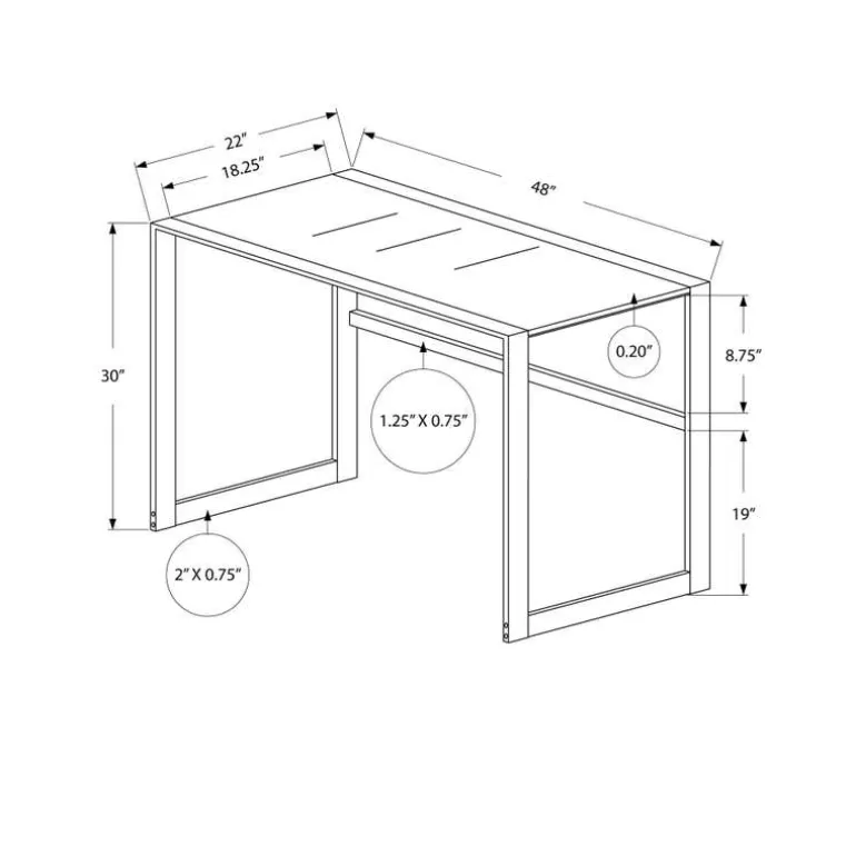 Computer desk - 48"l / silver metal/ white tempered glass - Monarch