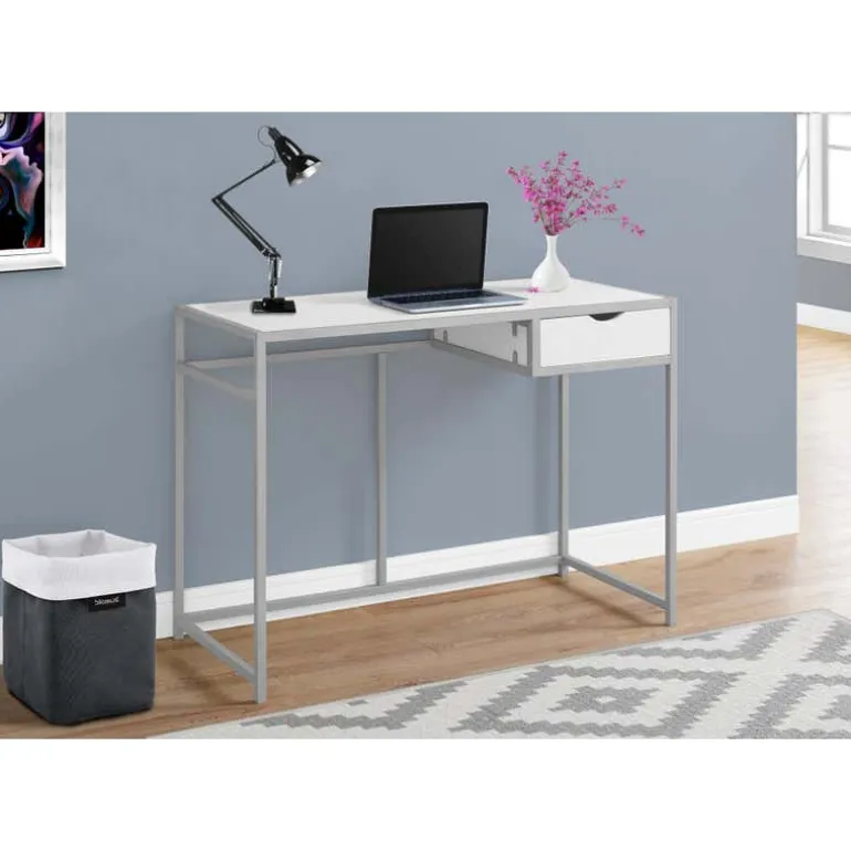 Computer desk - 42"l / white / silver metal - Monarch