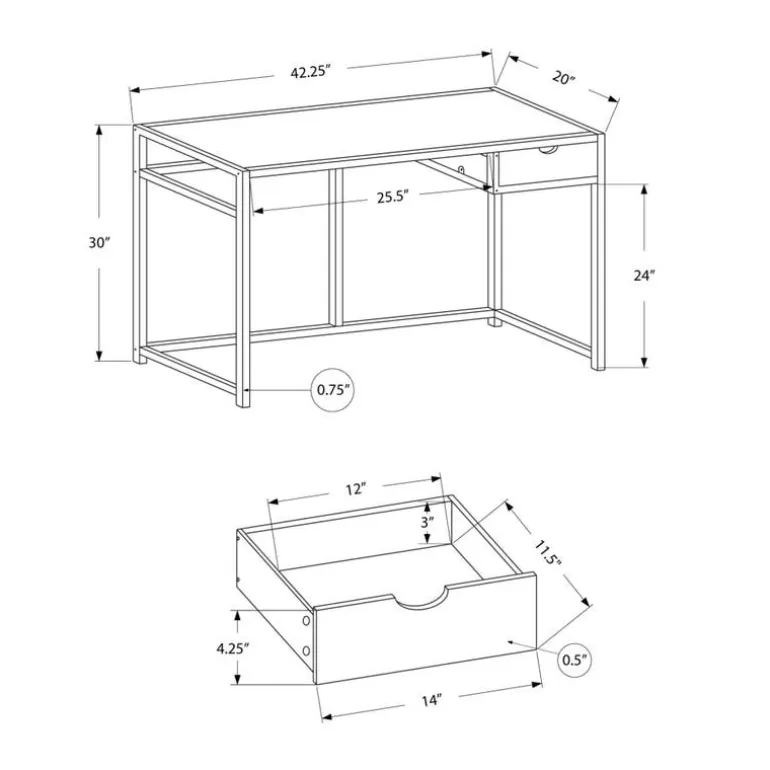 Computer desk - 42"l / white / silver metal - Monarch