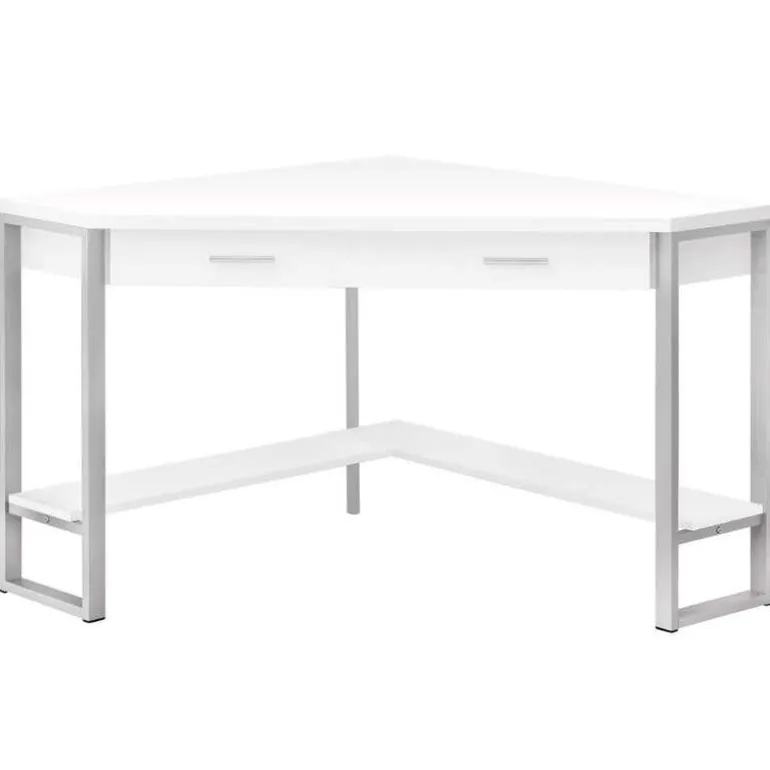 Computer desk - 42"l / white corner / silver metal - Monarch