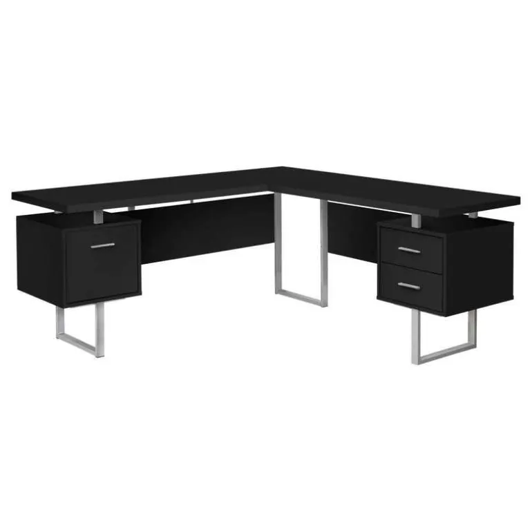 Computer desk - l-shaped / corner / 3 drawers / metal legs / reversible - 71" - Monarch