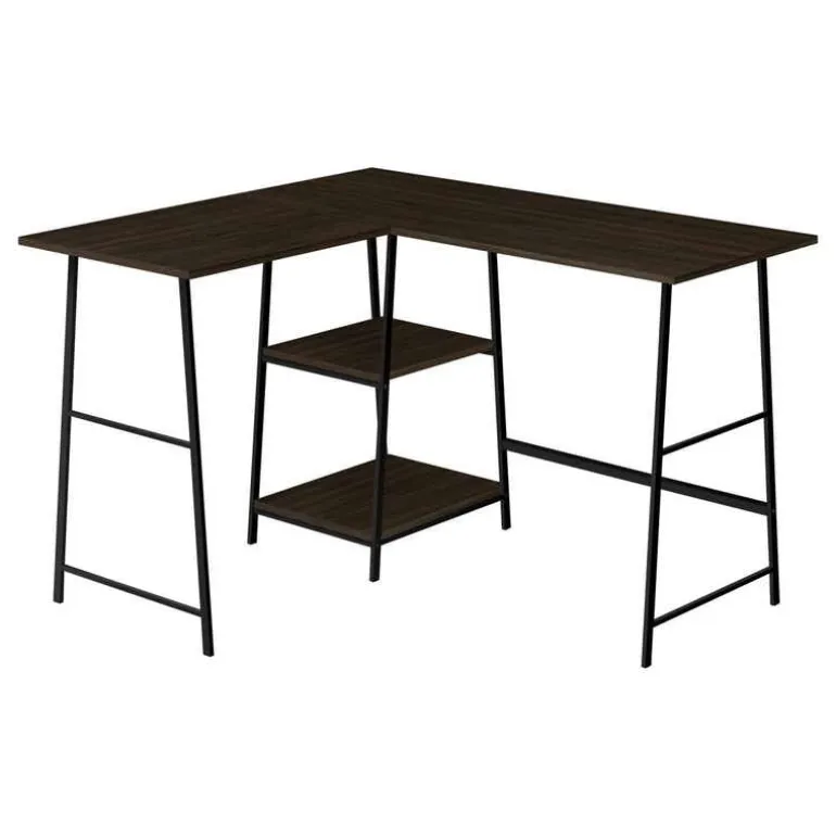 Computer desk - l-shaped / corner / 2 open shelves / sawhorse style - 47l x 4 - Monarch
