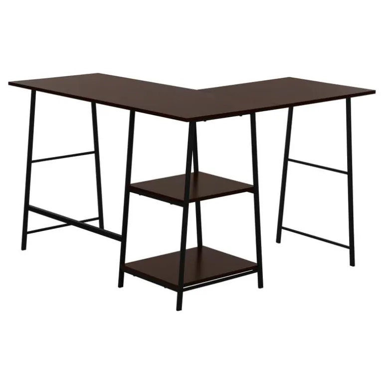 Computer desk - l-shaped / corner / 2 open shelves / sawhorse style - 47l x 4 - Monarch