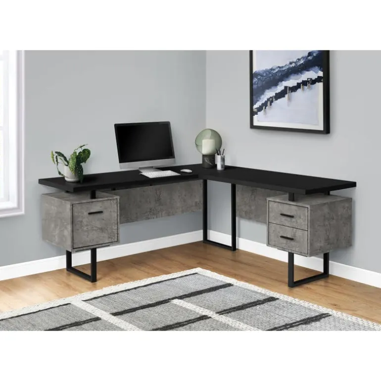Computer desk - l-shaped / corner / 3 drawers / metal legs / reversible - 71" - Monarch