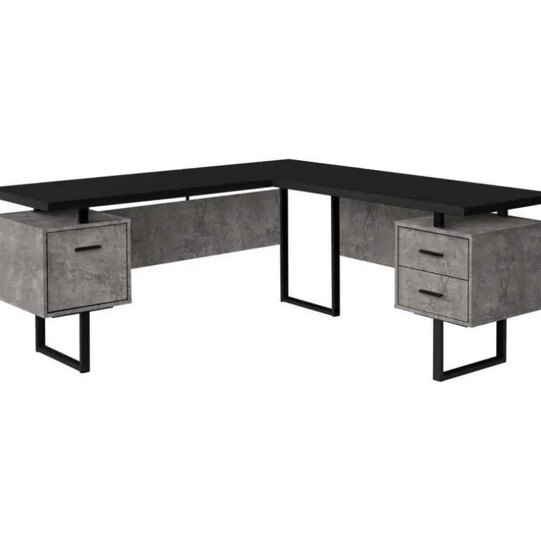 Computer desk - l-shaped / corner / 3 drawers / metal legs / reversible - 71" - Monarch