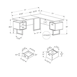 Computer desk - l-shaped / corner / 3 drawers / metal legs / reversible - 71