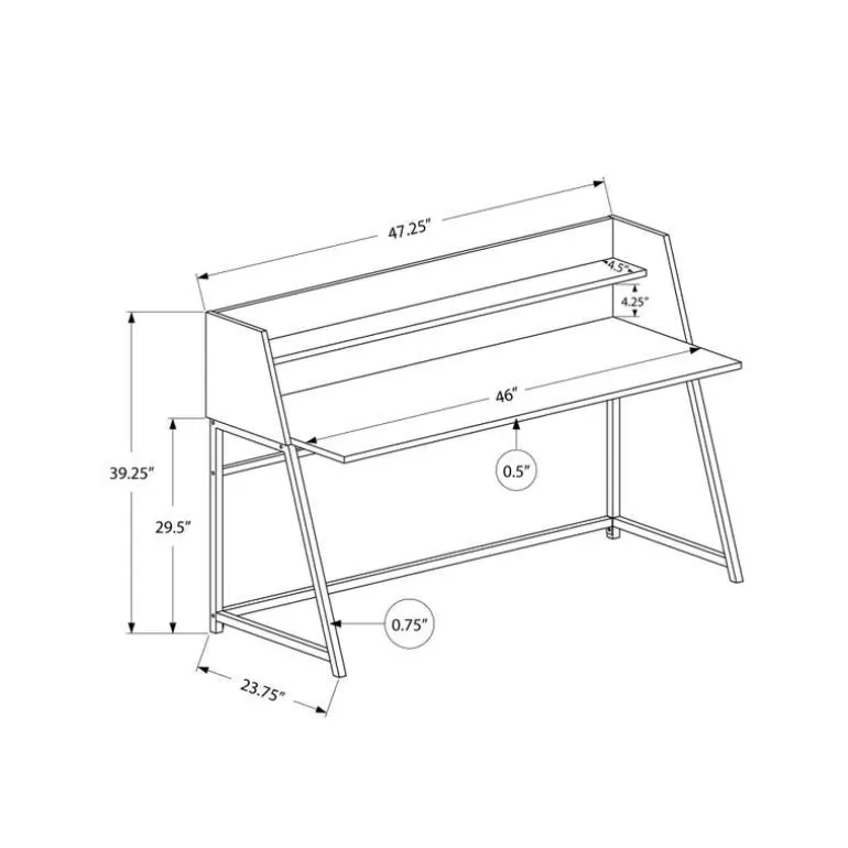Computer desk - small hutch / 1 shelf / trapezoid-shaped legs - 48"l - black - Monarch