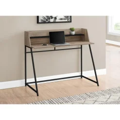 Computer desk - small hutch / 1 shelf / trapezoid-shaped legs - 48