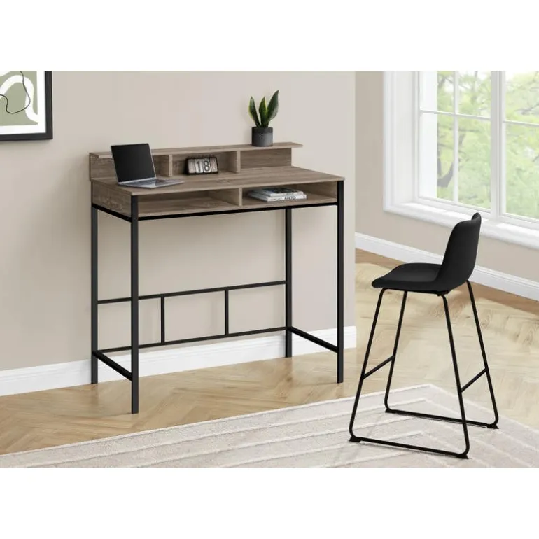 Computer desk - standing height / hutch / 2 open shelves - 48"l - dark taupe - Monarch