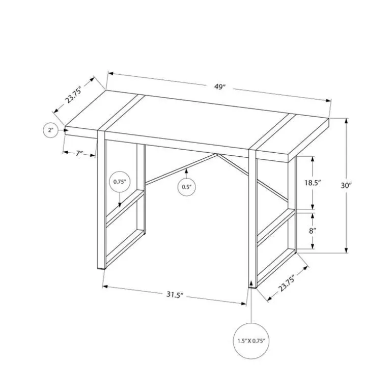 Computer desk - thick-panel desktop / inset metal legs - 48"l - grey concrete - Monarch