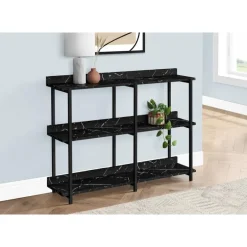 Console table - 3 tier / shelves / rectangular / metal legs - 48"l - black ma - Monarch