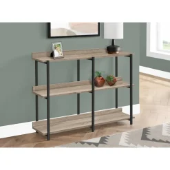 Console table - 3 tier / shelves / rectangular / metal legs - 48"l - dark tau - Monarch