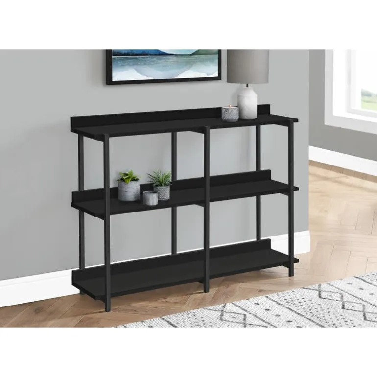 Console table - 3 tier / shelves / rectangular / metal legs - 48"l - black / - Monarch