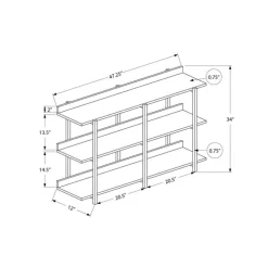 Console table - 3 tier / shelves / rectangular / metal legs - 48