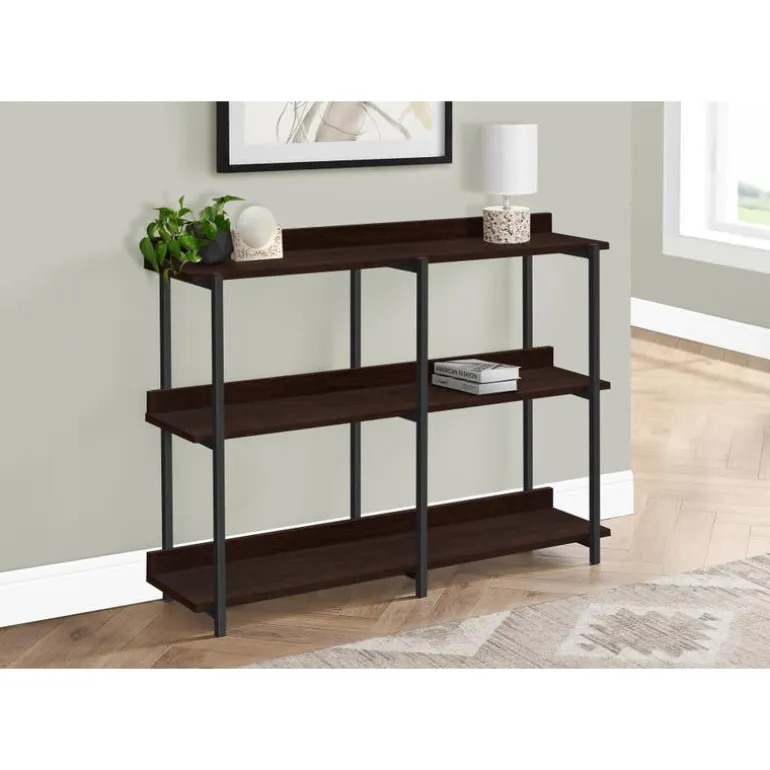 Console table - 3 tier / shelves / rectangular / metal legs - 48"l - espresso - Monarch
