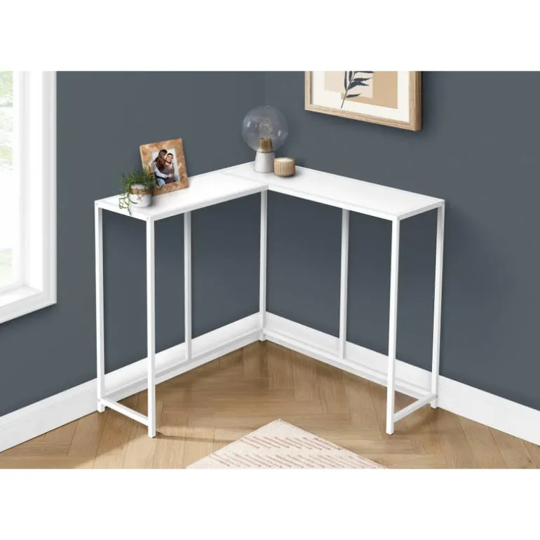 Console table - l-shaped / corner / metal frame - 36"l - white - Monarch