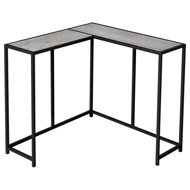 Console table - l-shaped / corner / metal frame - 36"l - grey wood-look / bla - Monarch