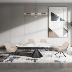 Convertible & Extendable Oval Dining Table with Pedestal - 63
