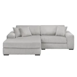 Corduroy Velvet Sectional with Left-Side Chaise - Light Grey