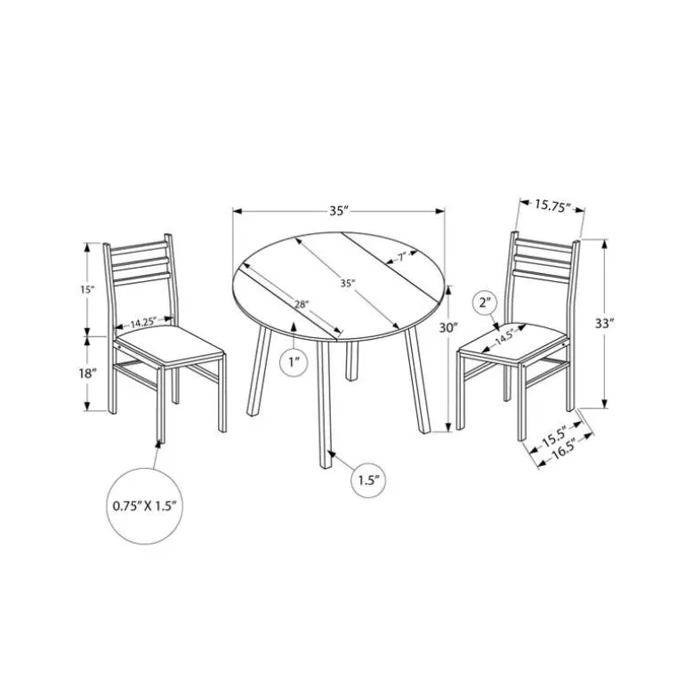 Dining set - 3pcs set / white top / white metal