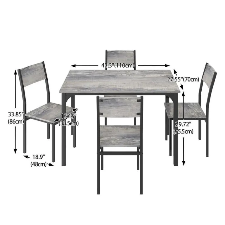 Dining Table Set with 4 Chairs - 43.3" × 27.5"