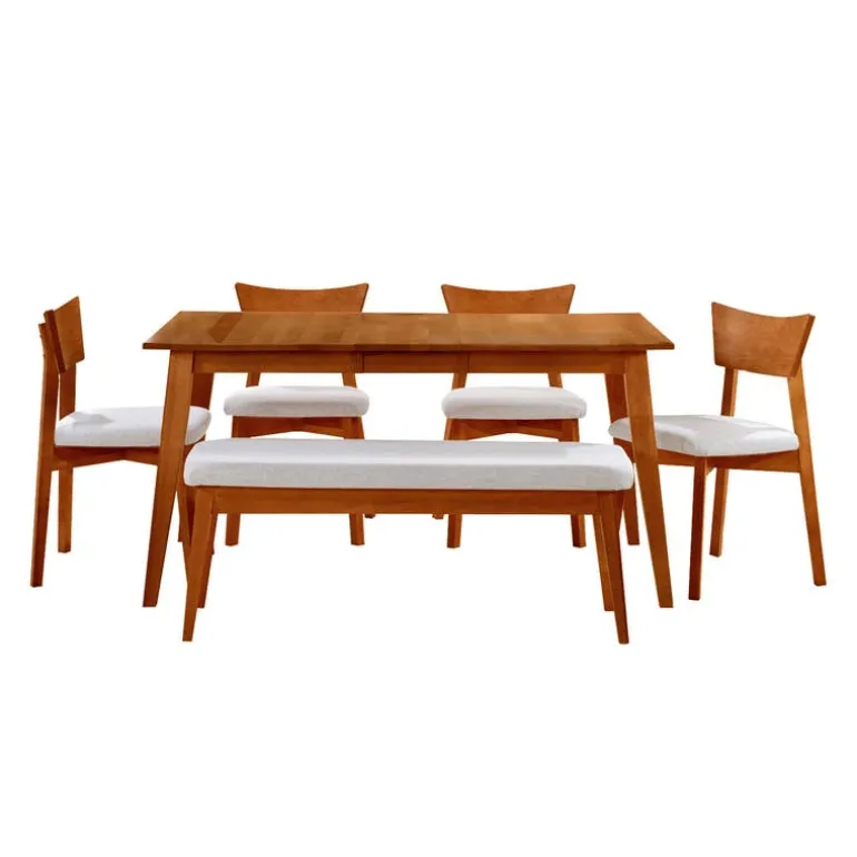 Extendable Rectangular Dining Table (48" to 60") with 4 Chairs and Bench - Brown