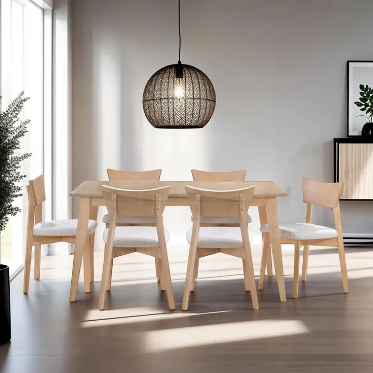 Extendable Rectangular Dining Table (48" to 60") with 6 Chairs - Greige