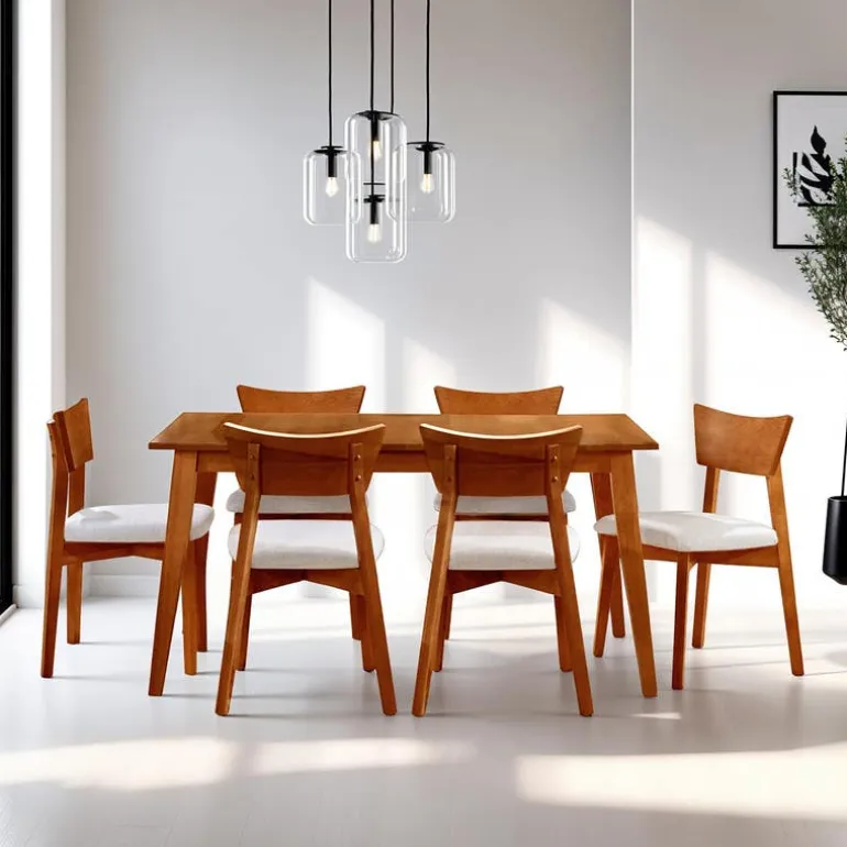 Extendable Rectangular Dining Table (54" to 70") with 6 Chairs - Brown