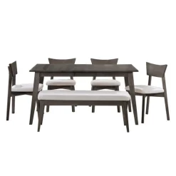 Extendable Rectangular Dining Table (48" to 60") with 4 Chairs and Bench - Slate