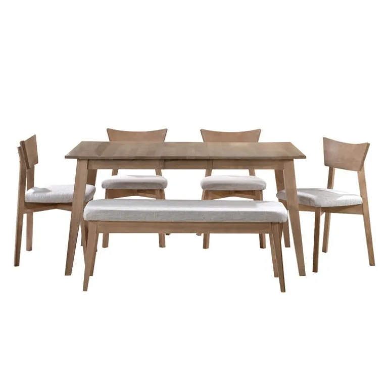 Extendable Rectangular Dining Table (48" to 60") with 4 Chairs and Bench - Grey