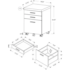 Filing cabinet - 3 drawer / grey reclaimed wood / castors - Monarch
