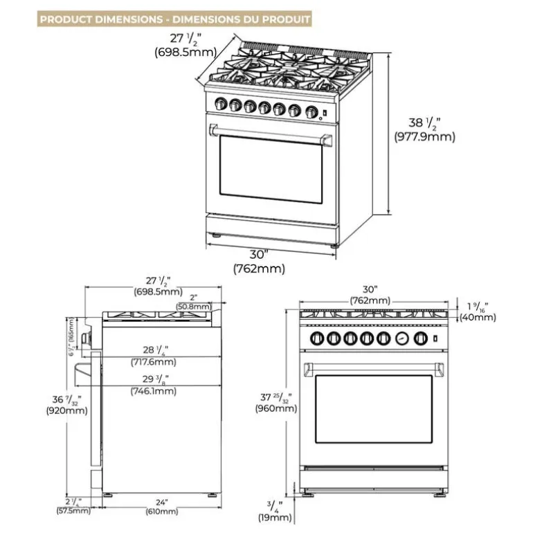 FORNO Dual Fuel Range Stainless 30" Electric Gas - FFSGS6196-30