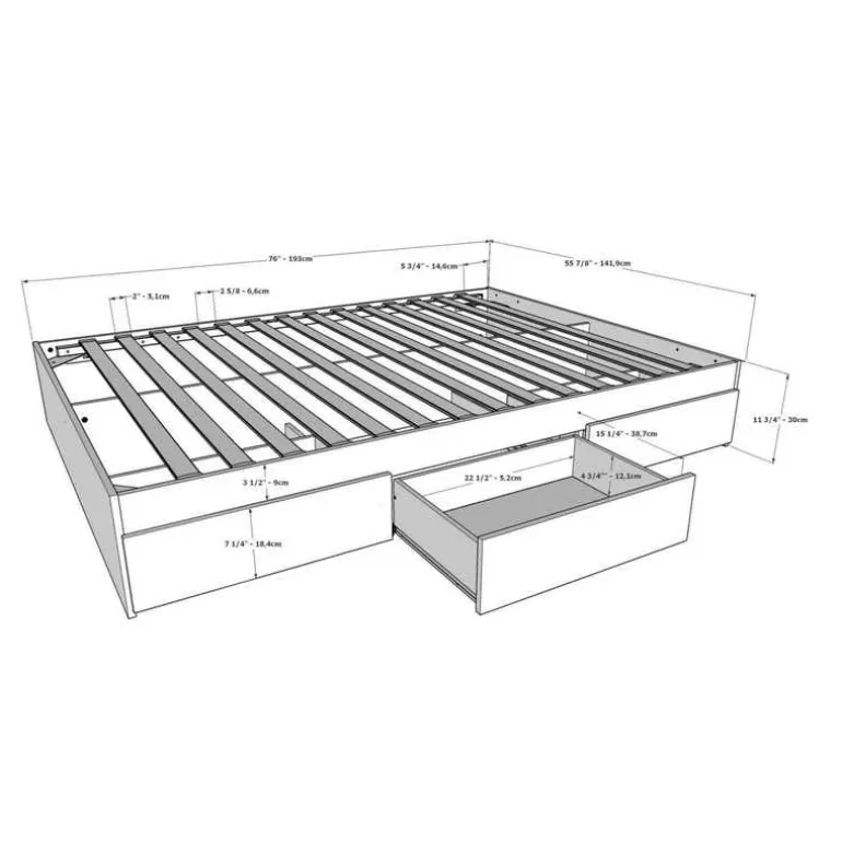 Full Bed with 3-Drawer Storage and Headboard (54") - Nexera