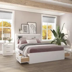 Full Bed with 6-Drawer Storage Headboard and Nightstand (54
