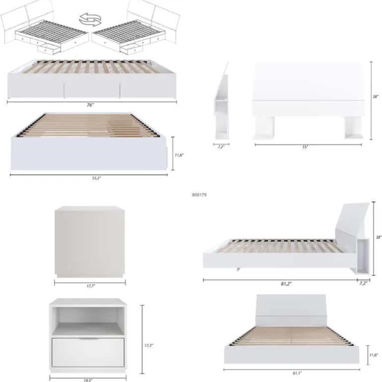 Full Bedroom Set with 3-Drawer Storage (54") - 4pcs - Nexera