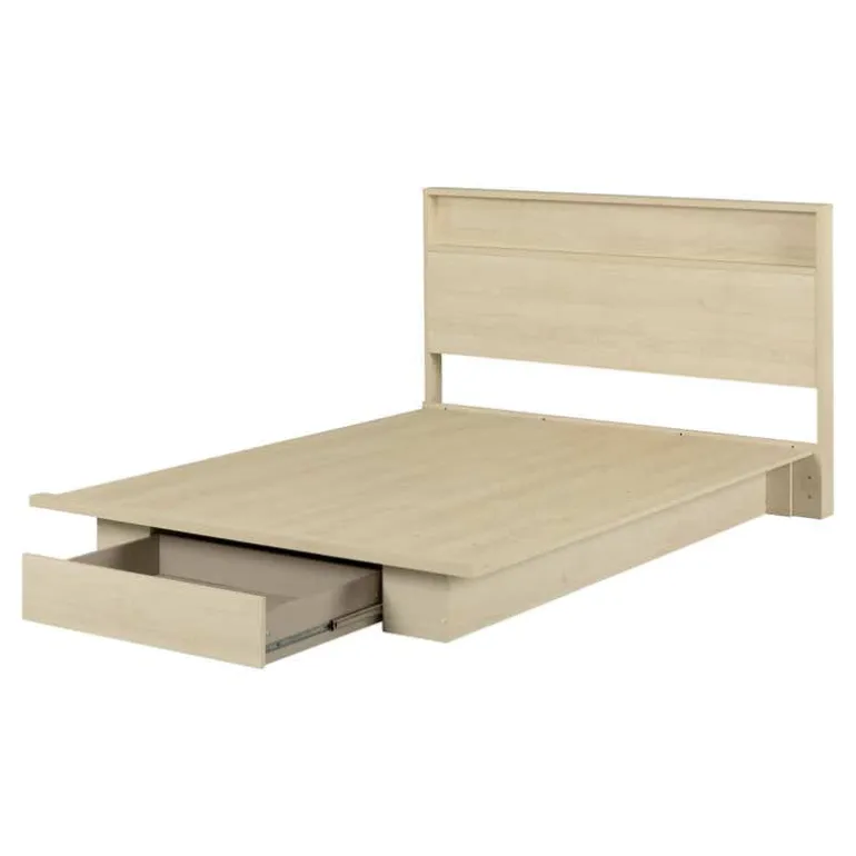 Full/Queen Platform Bed with 1-Drawer Storage and Headboard (54"/60") - South Shore