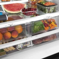 GE 26.7 Cu Ft 36 In Refrigerator White Bottom Freezer, French door - GNE27JGMWW