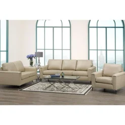 Genuine Leather Loveseat - Beige