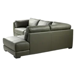Genuine Leather Sectional with Right-Side Extra Seat and Matching Ottoman