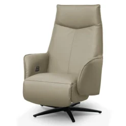 Genuine Leather Swivel Power Recliner - Taupe