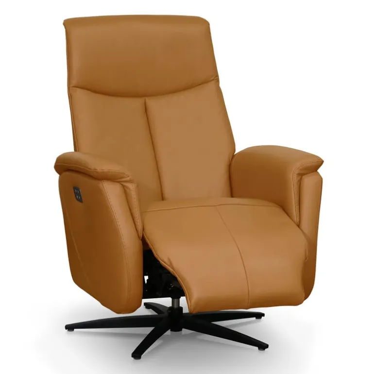 Genuine Leather Swivel Power Recliner - Tan