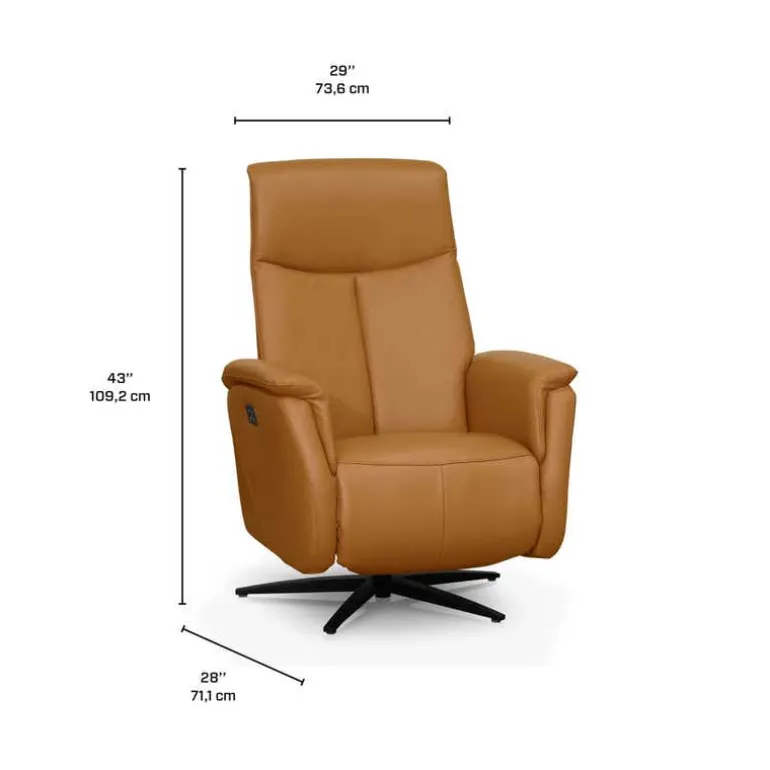 Genuine Leather Swivel Power Recliner - Tan