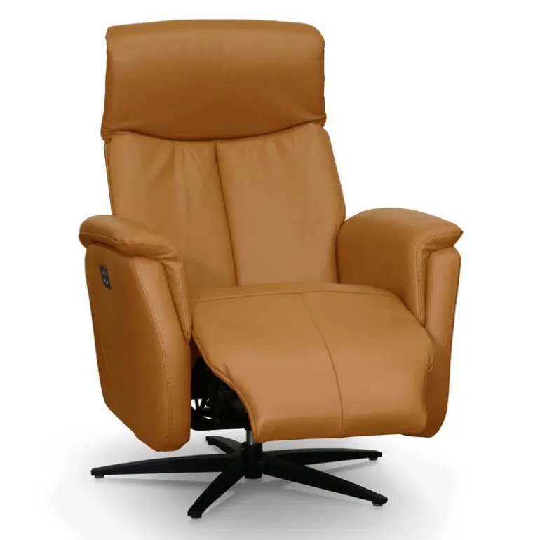 Genuine Leather Swivel Power Recliner - Tan
