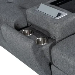 Grey Modular Sectional with Console and Ottoman - 7 pcs