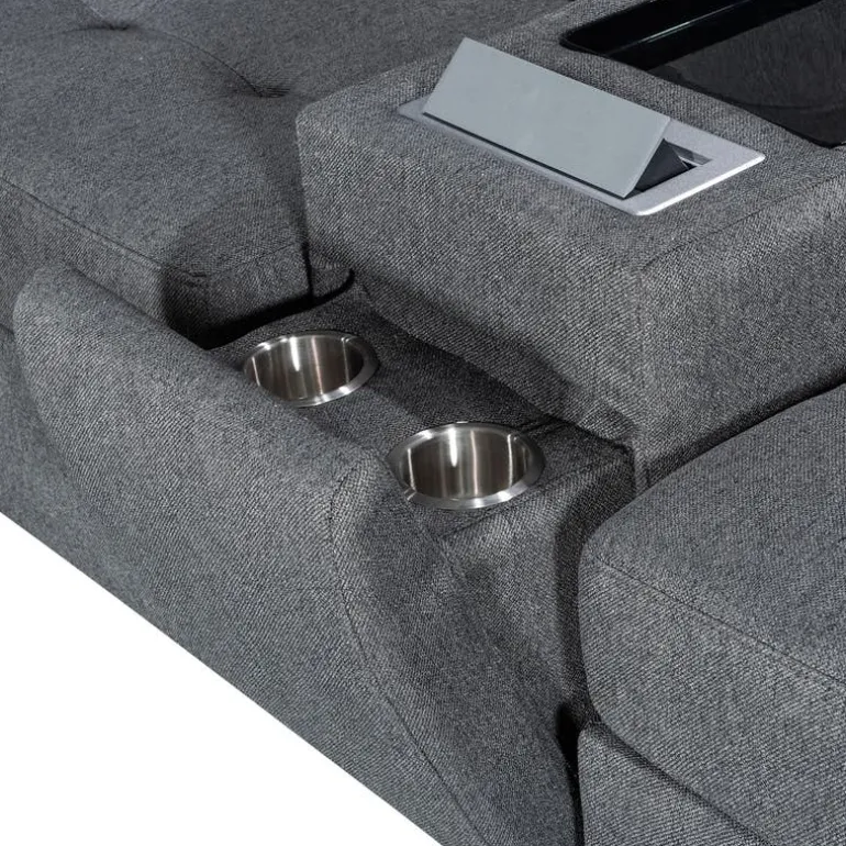Grey Modular Sectional with Console and Ottoman - 7 pcs